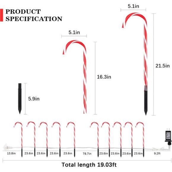 LED Christmas Candy Cane Pathway Marker Lights Set of 10...